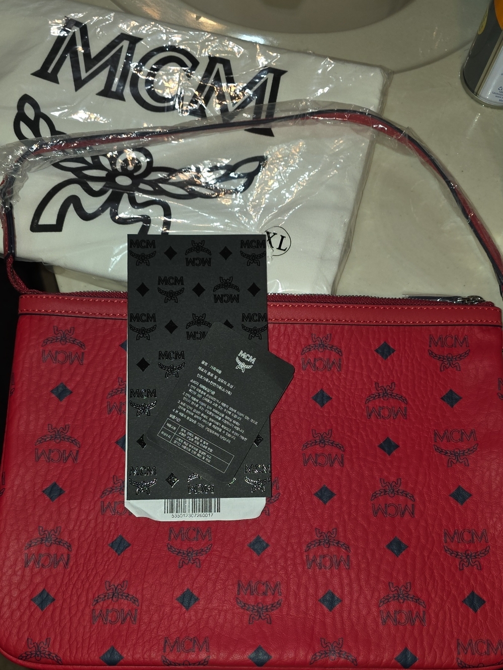 MCM Red Logo Print Crossbody Shoulder Bag